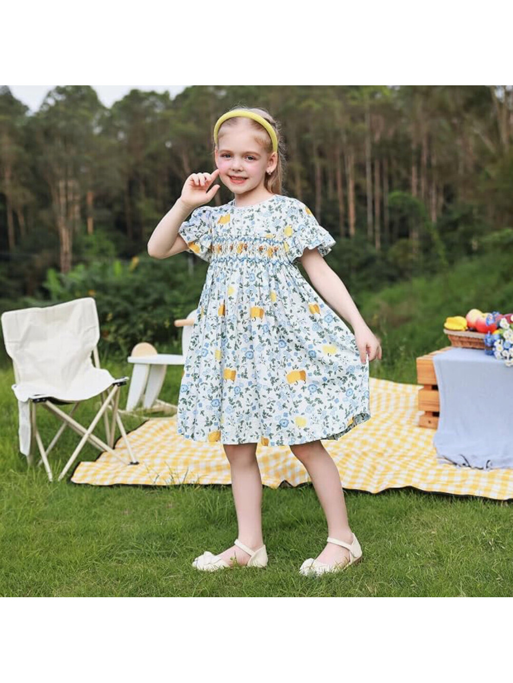 Girls Smocked Dress, 4T, Kogwer, Floral print, Vintage looking